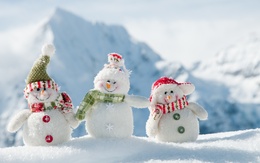 3d обои Три снеговика в снегу  зима