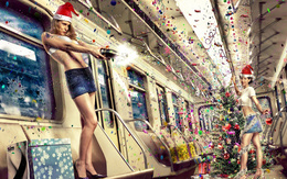 3d обои Две девушки решили отпраздновать Новый Год в метро  новый год