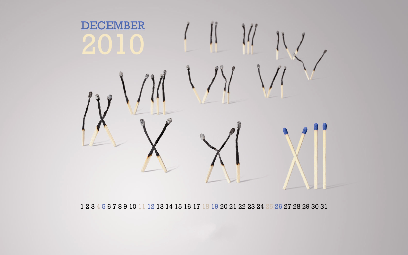 3d обои Календарь-31 декабря 2010-последние часы уходящего года в виде сгоревших спичек  новый год # 65622