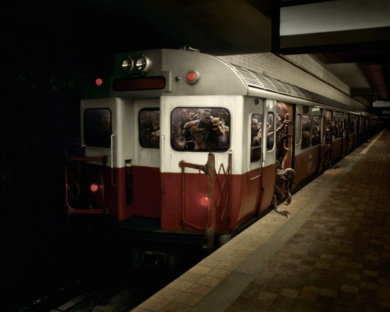3d обои Поезд в метро с монстрами  сюрреализм # 82273