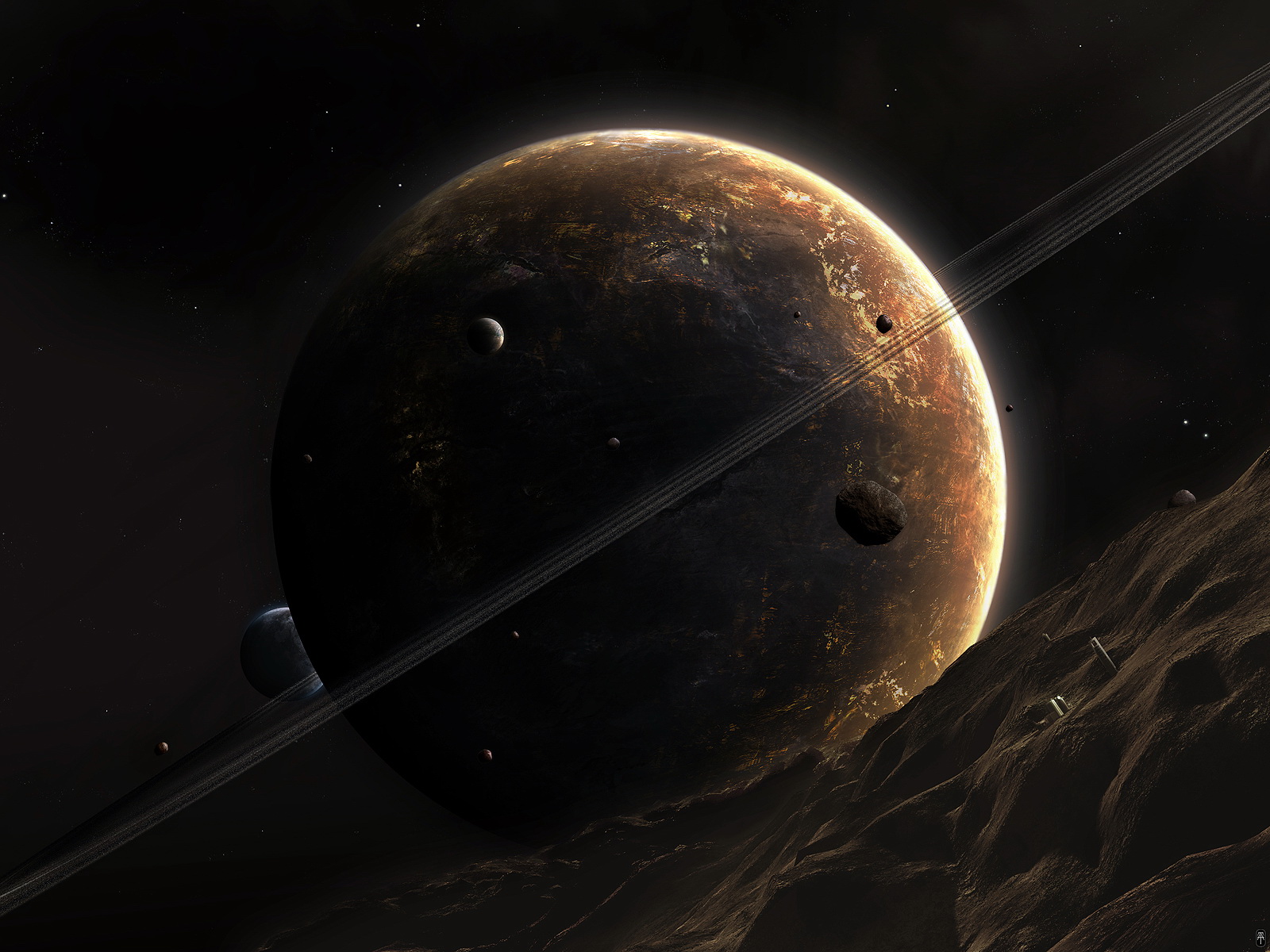 3d обои Вид на Юпитер с одного из его спутников  космос # 45398