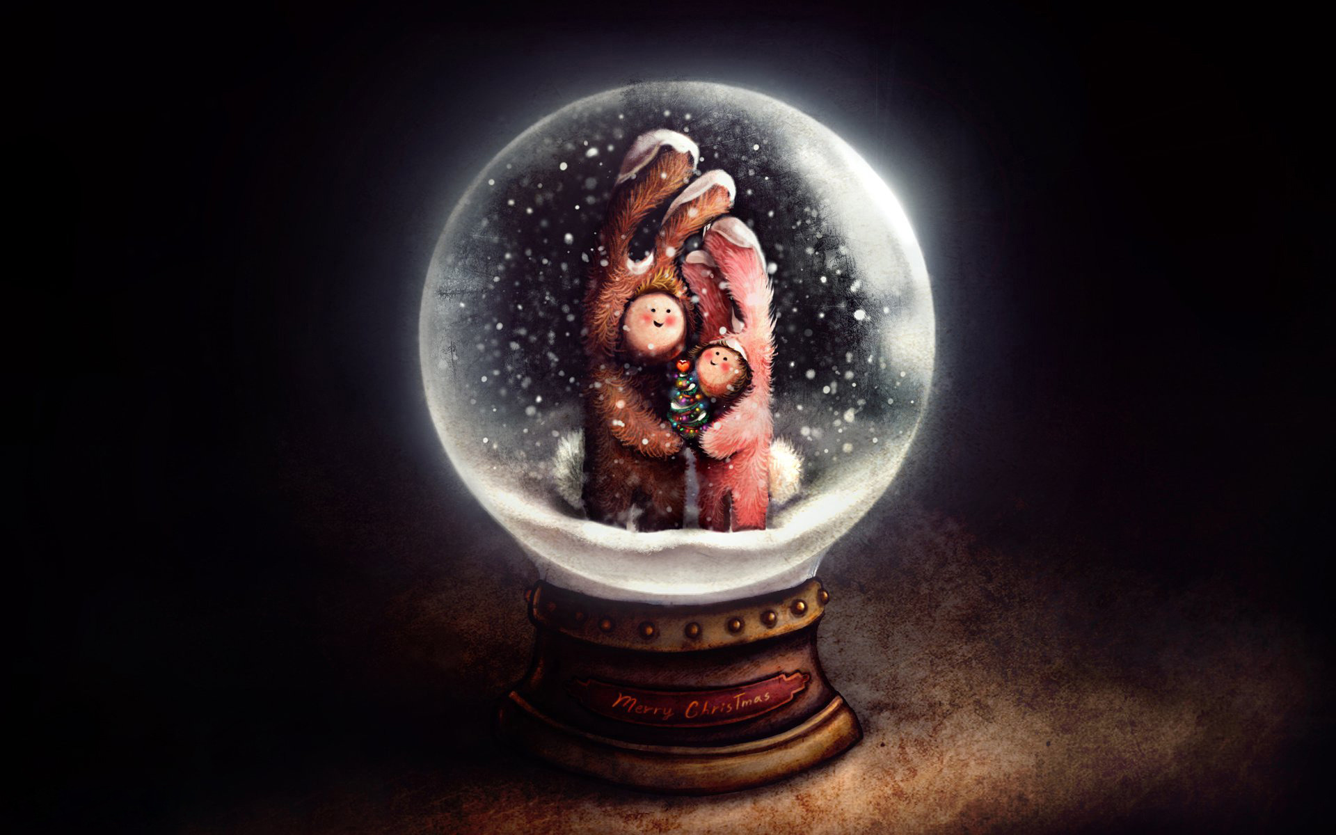 3d обои Детишки в костюме крольчат в новогодней игрушке (Merry Christmas)  дети # 34127
