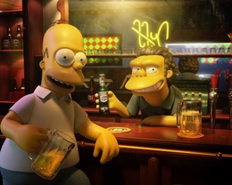 3d обои Гомер и Мо надираются пивом в баре  мультики