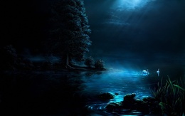 3d обои Волшебное озеро с лебедями (F. G.)  ночь