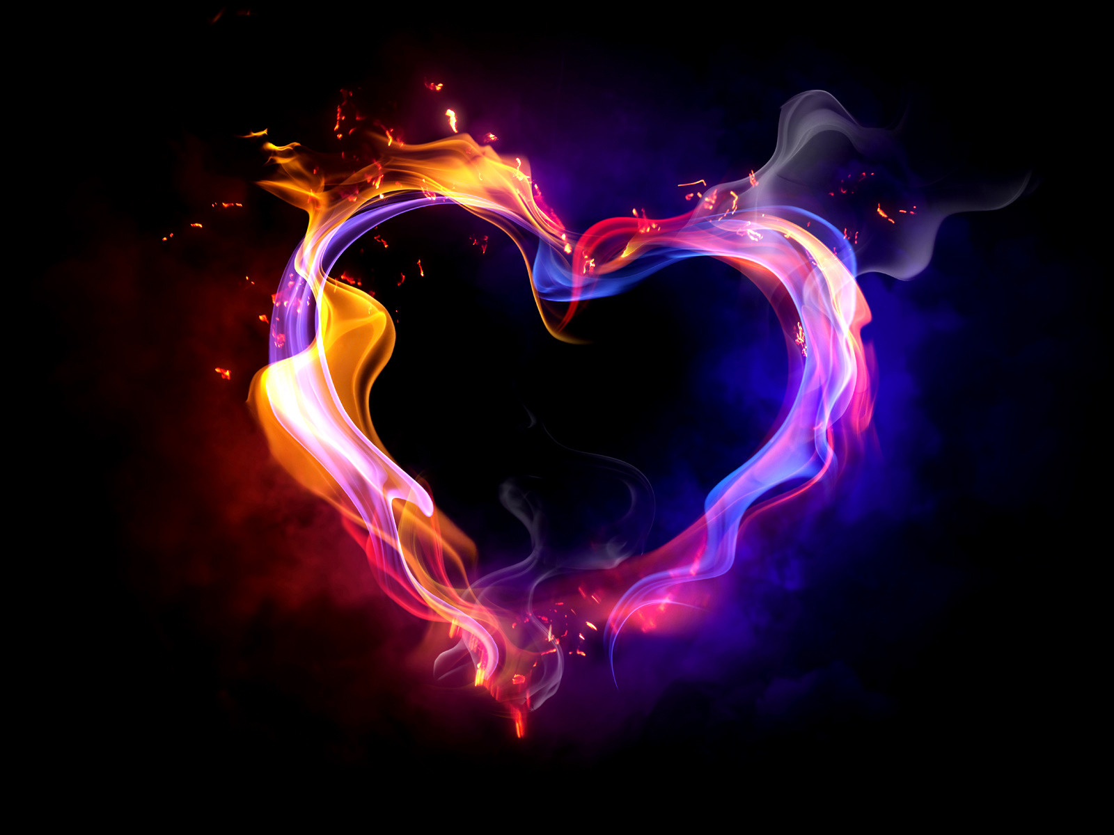 3d обои Сердце из пламени  дым # 36159