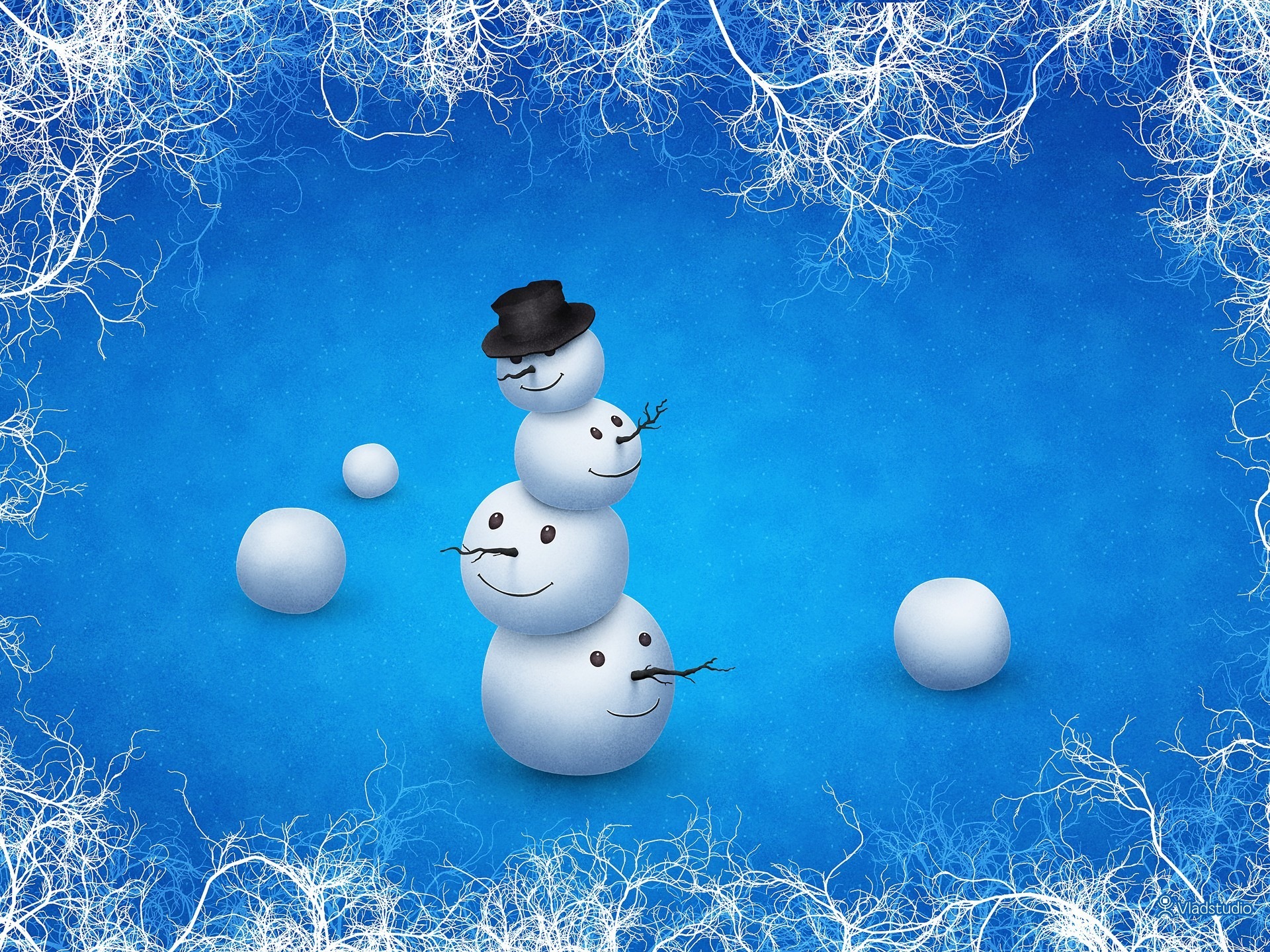 3d обои Неправильно сложенные снеговики, наверно, дело было в ночь на 1 января  зима # 40954