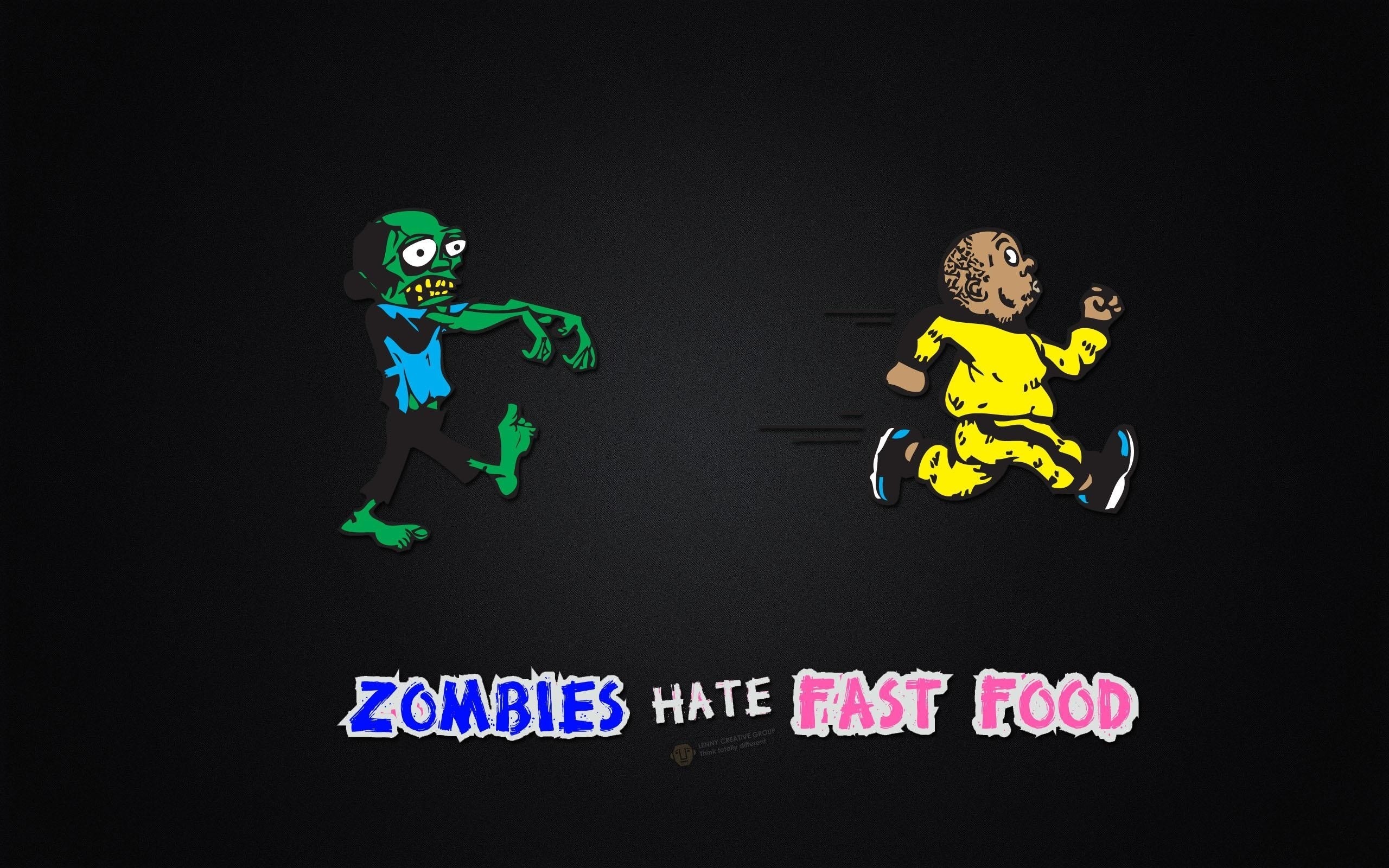 3d обои Zombies hate fast food. Lenni creative group think totally diffirent-Зомби пытается догнать вкусного толстячка  прикольные # 70898