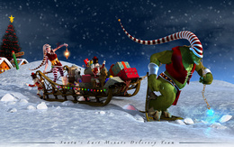 3d обои В роли снегурочки и Санты - герои игры, которые тащат подарки в санях (Santas last Minute Delivery Team)  зима