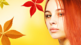 3d обои Рыжеволосая осенняя девушка и листья  листья
