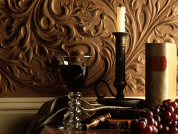 3d обои Натюрморт - свеча, виноград книга и вино  1600х1200