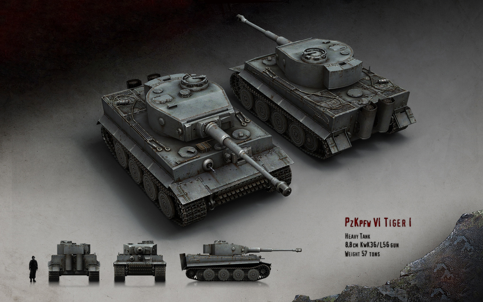 3d обои Немецкий тяжелый танк Тигр 1 (PZKpfw VI Tiger I Heavy Tank 8.8 cm KwK36/L56 gun, Weight 57 tons)  3d графика # 17752