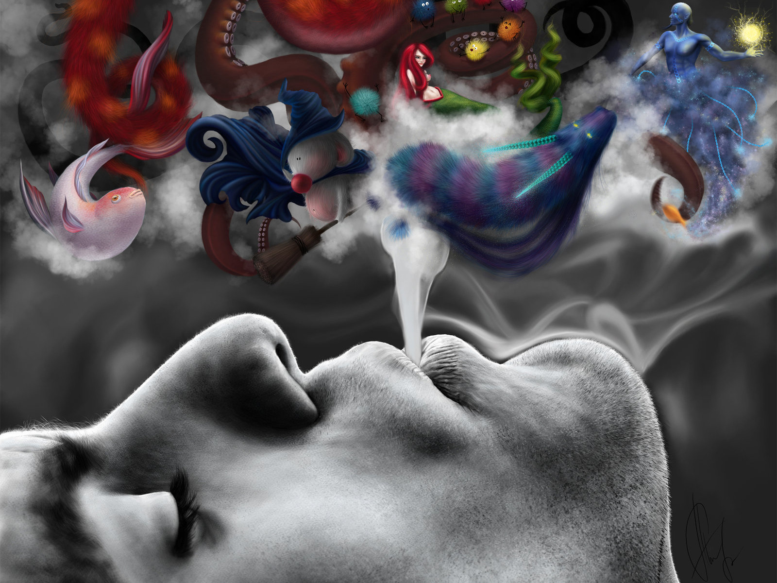 3d обои Ароматный дым из кальяна вызывает в мозге фантастические видения  дым # 36149