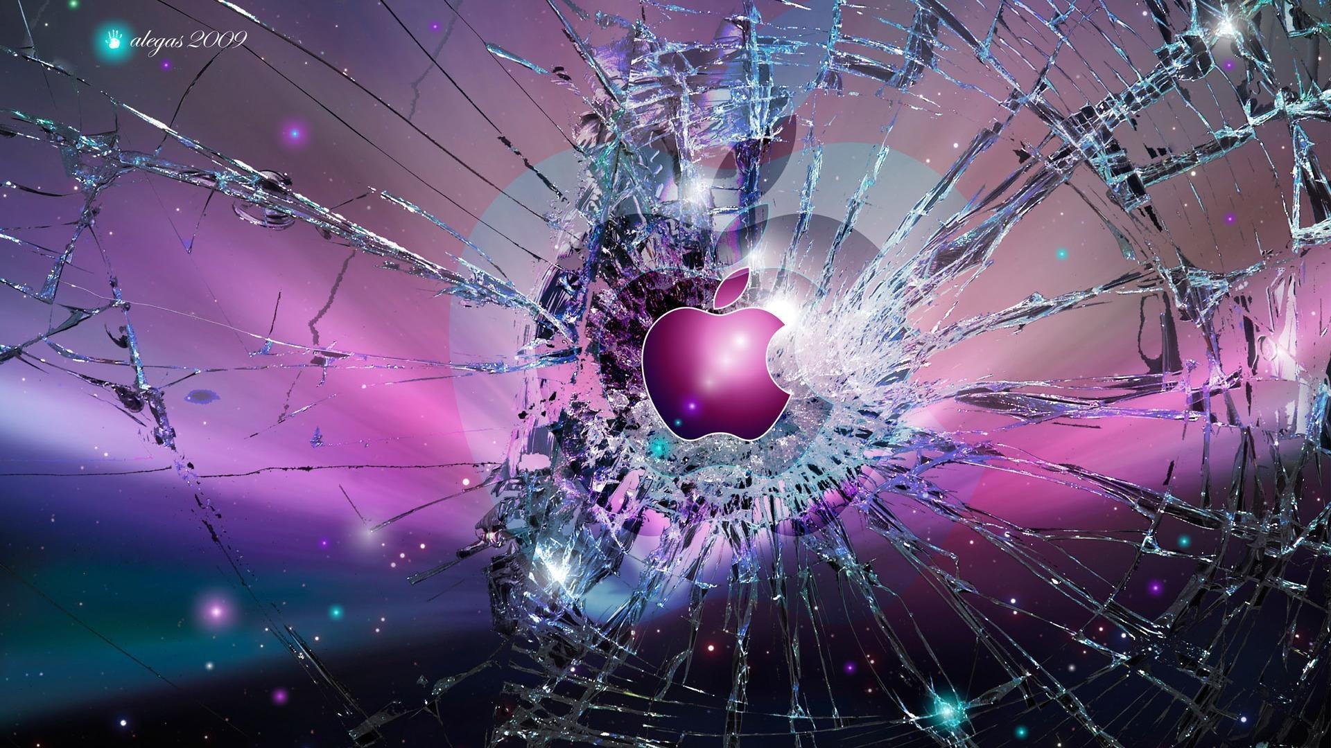 3d обои Apple разбила окно (© alegs 2009)  бренд # 21120