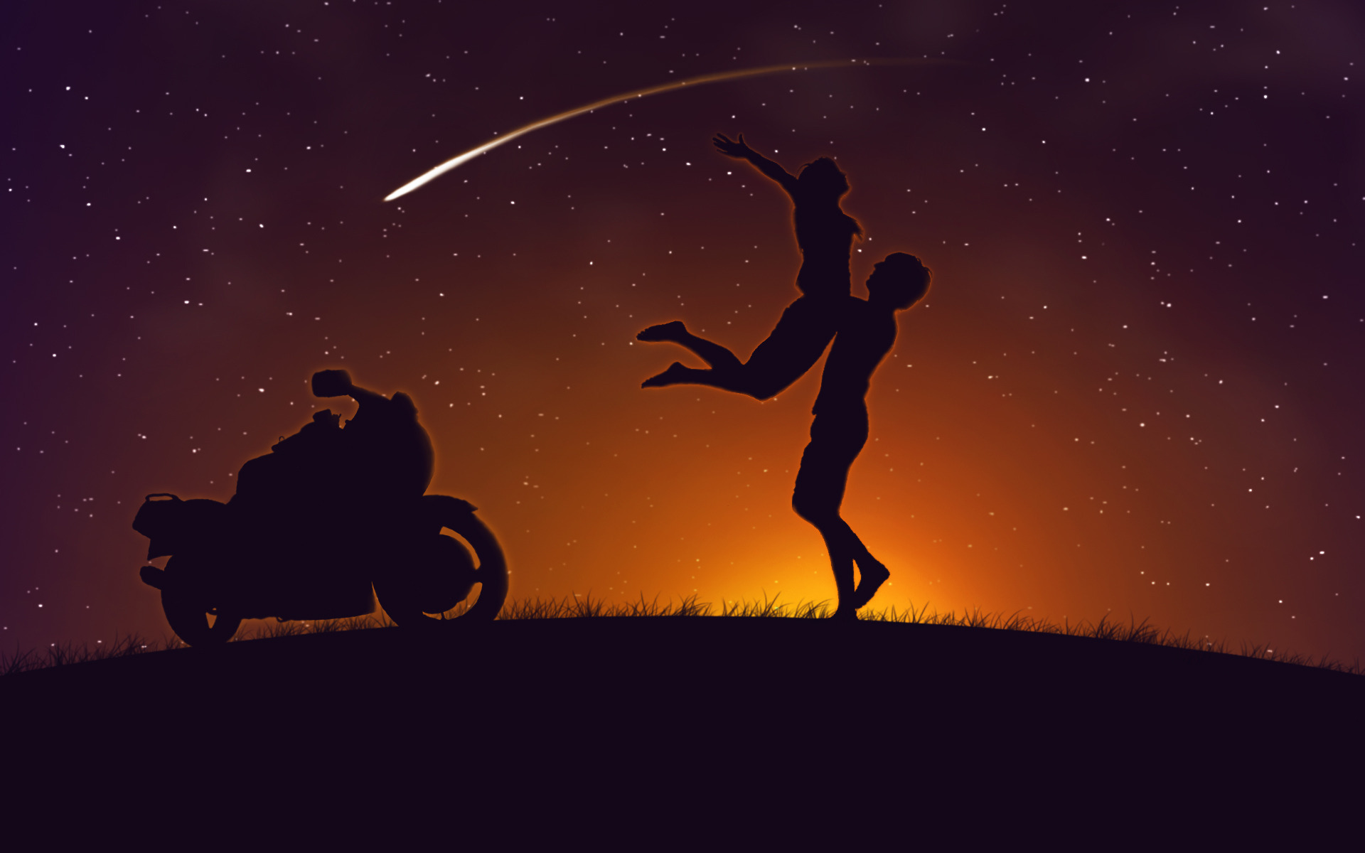 3d обои Пара влюблённых загадала желание на падающую звезду  мотоциклы # 57063