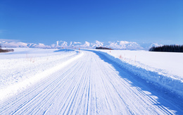 3d обои Снежная дорога ведущая к снежным горам  дороги