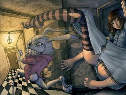 3d обои Алиса и кролик в норе  кролики