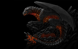 3d обои Черный дракон как будто горит изнутри.. на хвосте у него шипы  фэнтези