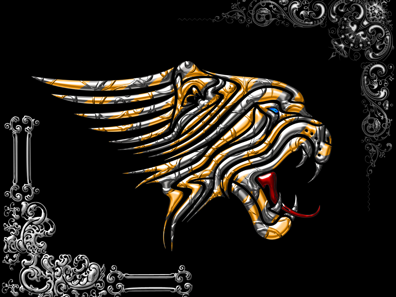 3d обои Своеобразный рисунок морды тигра  тигры # 83314