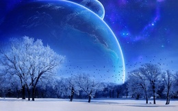 3d обои Планеты стоят в ряд  зима