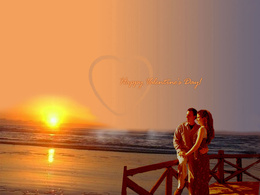 3d обои К «Дню Святого Валентина» (Happy Valentines Day...) Влюблённая пара любуется закатом над морем...  1024х768