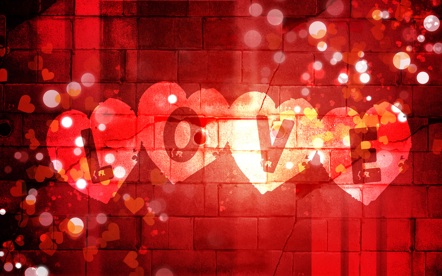 3d обои LOVE написано на кирпичной стене  сердечки # 79880