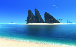 3d обои Скалистый остров с пальмами  посреди океана  3d графика