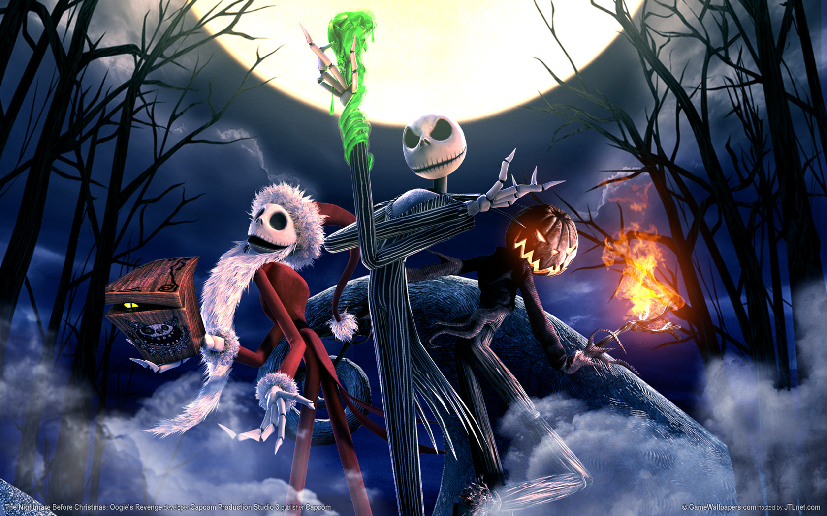 3d обои Джек Скеллингтон со своими друзьями буйствует ночью при полной луне (Кошмар перед рождеством)  игры # 41717
