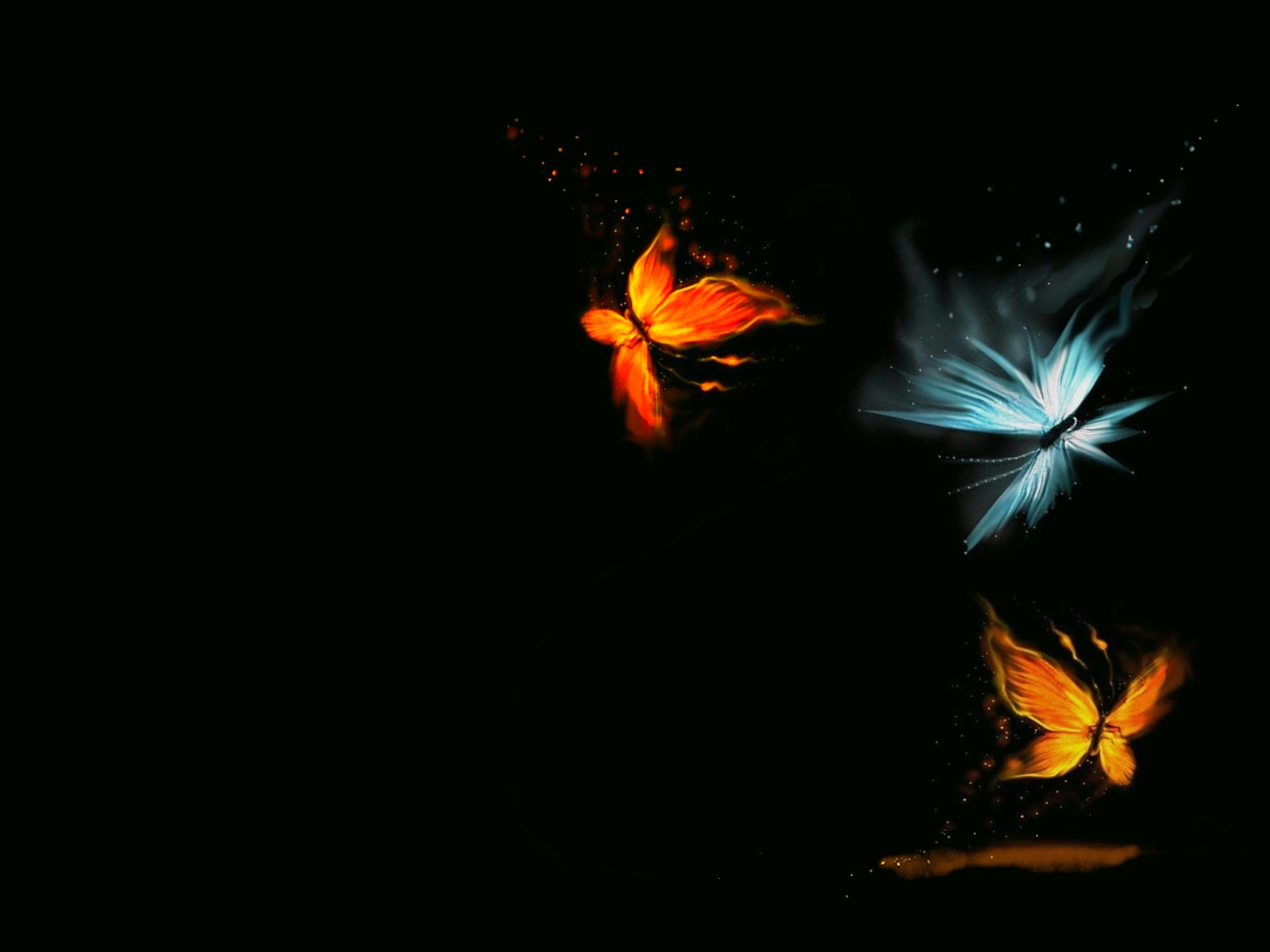 3d обои две огненные и одна ледяная бабочки  бабочки # 20791