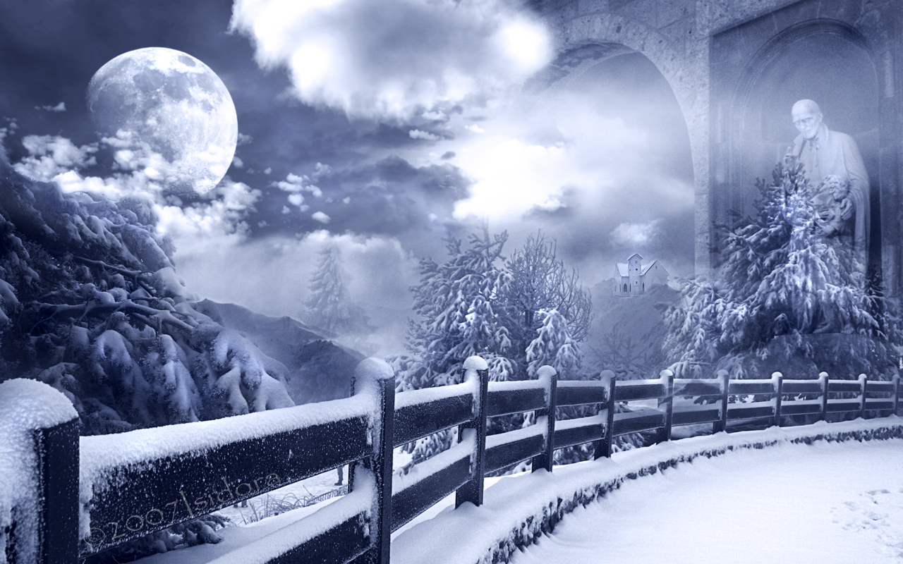 3d обои Красивая зима в потустороннем мире  луна # 51523