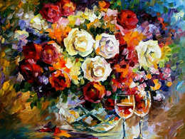3d обои Бокалы, букет роз. Рисунок маслом - Леонид Артёмов  1280х960