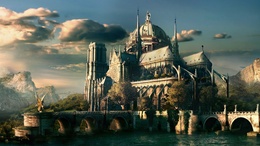 3d обои Огромный сказочный дворец на берегу озера  дома
