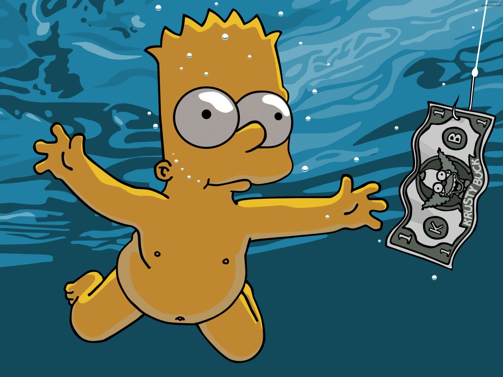 3d обои Барт тянется за долларом м/ф Симпсоны  подводные # 68469