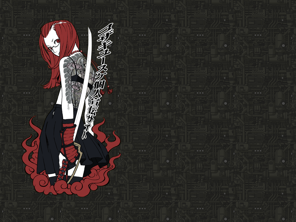 3d обои девушка-якудза с татуировкой на спине держит в руке самурайский меч  1024х768 # 406