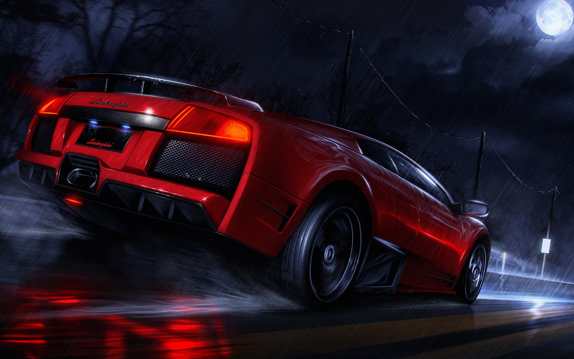 3d обои Lamborghini Murcielago  дождь # 34513