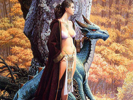 3d обои Девушка с драконом  1024х768