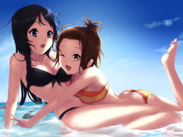 3d обои Ритсу и Мио из аниме Кей-он на пляже  1600х1200