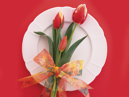 3d обои Красивые тюльпаны в подарок на тарелке  1600х1200