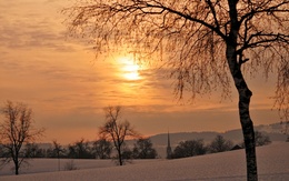 3d обои Зимний закат солнца  солнце