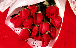 3d обои Букет шикарных красных роз  капли