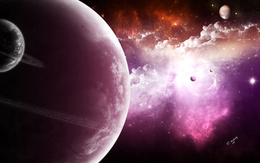 3d обои Огромная планета в лиловой галактике  космос
