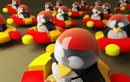 3d обои Пингвины в шлемах Linux  техника