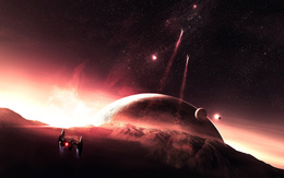 3d обои С темной планеты корабли отправляются в открытый космос  фантастика
