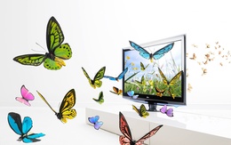 3d обои Плоский телевизор LG с зD технологией, из которого вырываются бабочки  бабочки