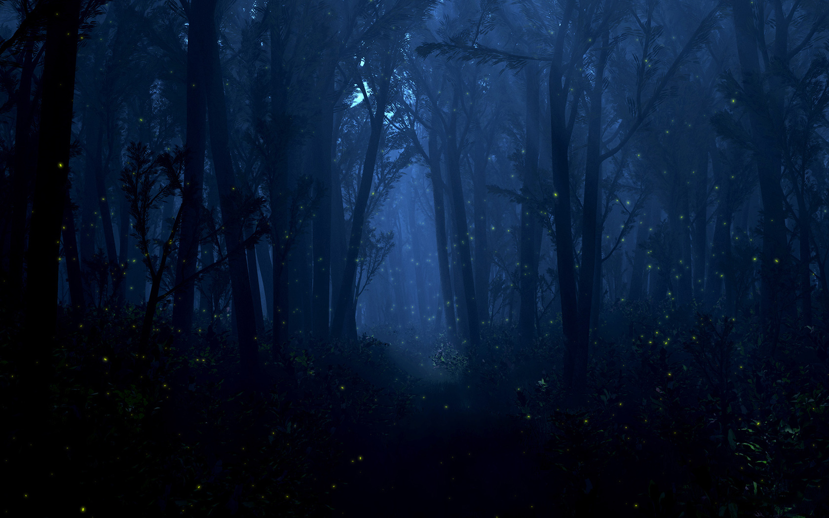 3d обои Множество светлячков в темном лесу  насекомые # 59907