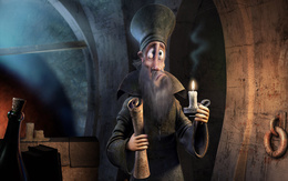 3d обои Старый священник со свечей и свитком  дым