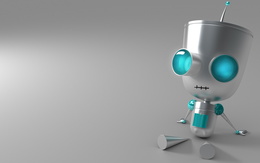 3d обои Симпатичный голубоглазый робот сидит на полу  роботы