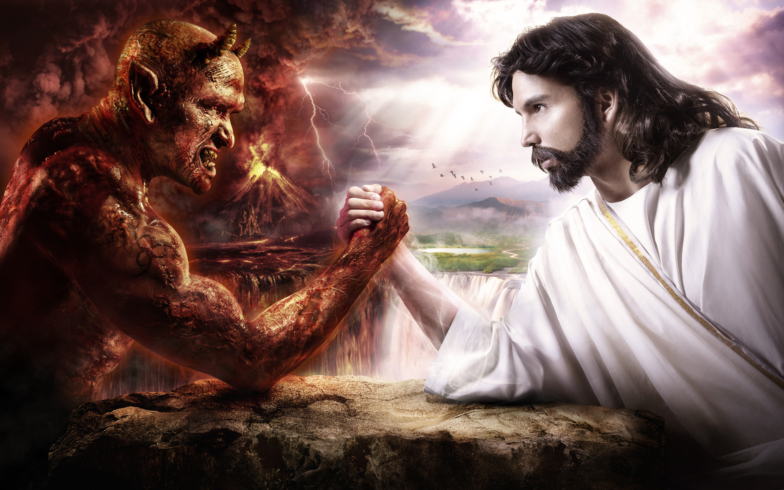 3d обои Армреслинг Иисуса и Дьявола  монстры # 55530