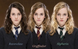 3d обои Три Эммы Уотсон в роли Гермионы из фильмов о Гарри Поттере с разным цветом волос из разных факультетов Хогвартса (ravenclaw, gryffindor, slytherin)  фэнтези
