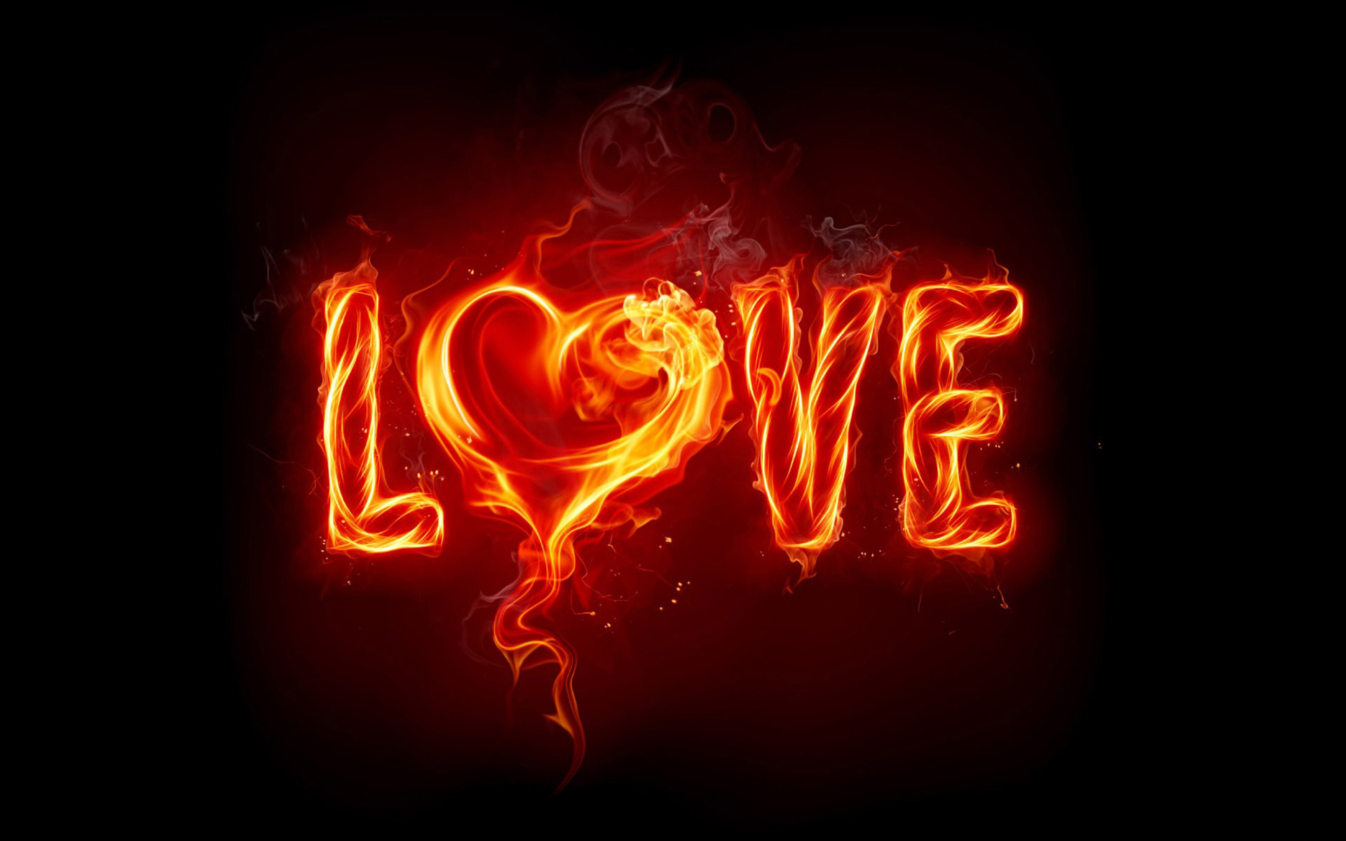 3d обои LOVE написано огнем, пламенная надпись  дым # 36215