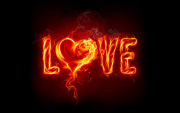 3d обои LOVE написано огнем, пламенная надпись  дым